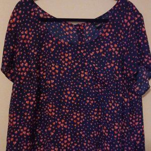 Torrid, Size 2, Georgette, Navy with Hearts